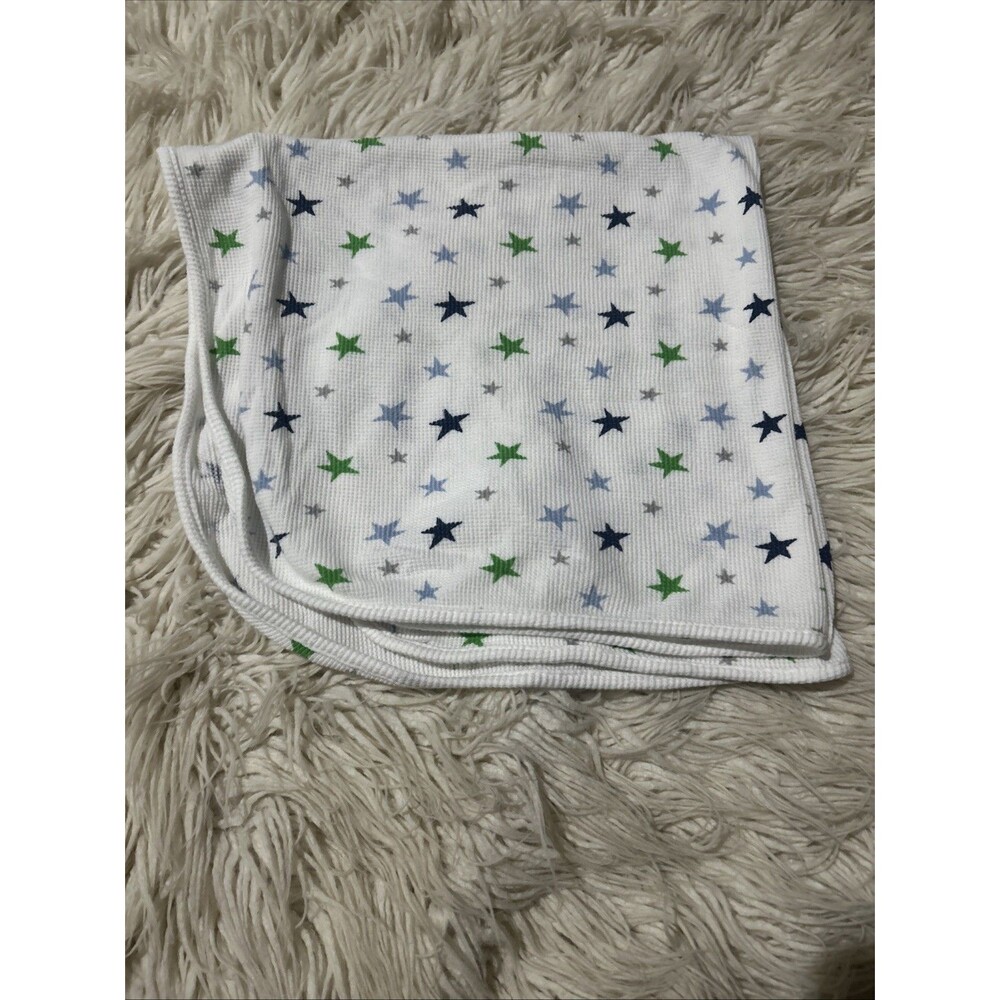 Parent's Choice 31x28 White Green Blue Gray Stars Waffle Thermal Baby Blanket